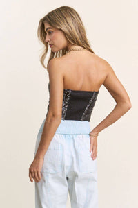Black Sequin Bustier Sequin Tank!