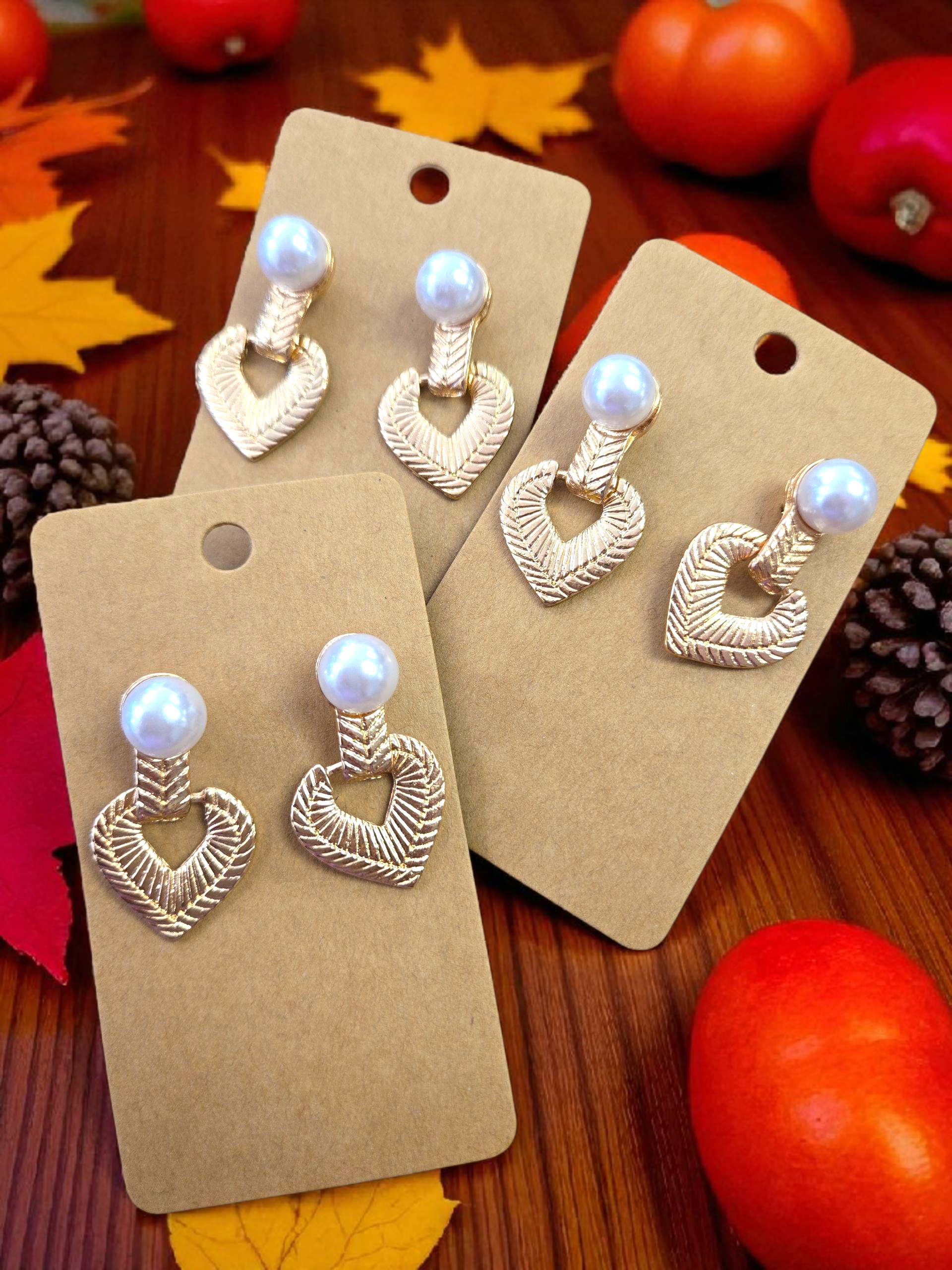 Golden Pearl Heart Earrings!