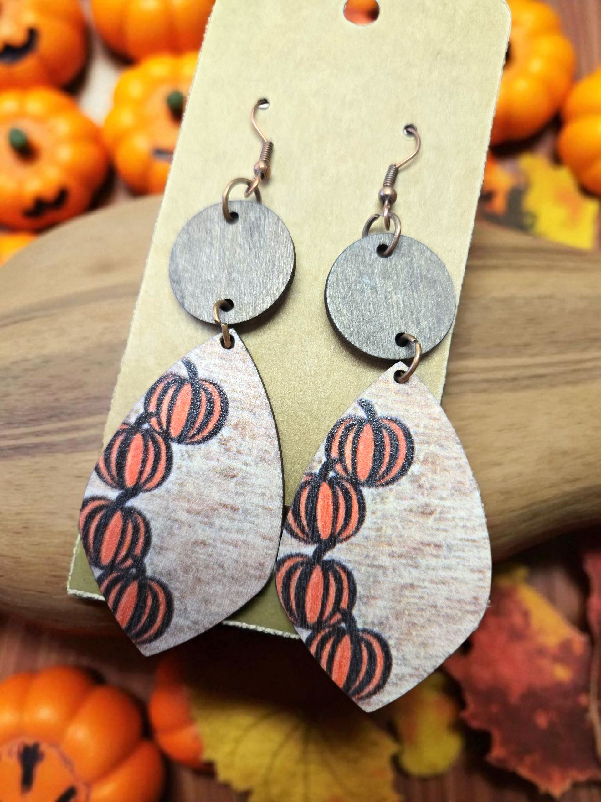Wooden Pumpkin Earrings! 5 choices!