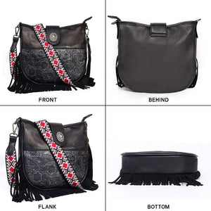 Black Flower Pattern Fringe Crossbody Shoulder Bag!