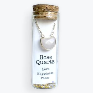 Rose Quartz Gemstone Half Moon Necklace 