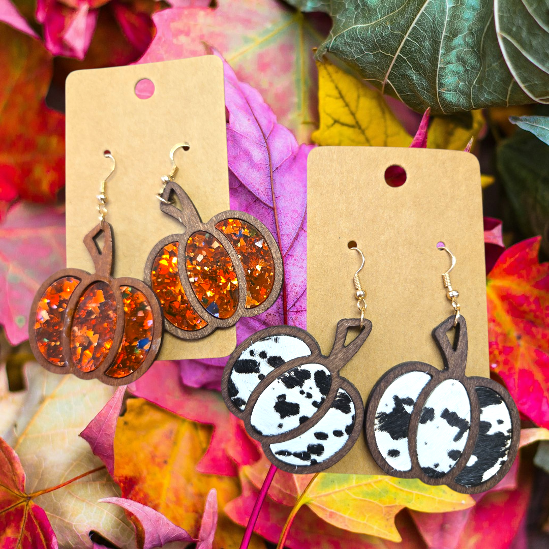 Wooden Pumpkin Earrings! 5 choices!