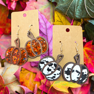 Wooden Pumpkin Earrings! 5 choices!