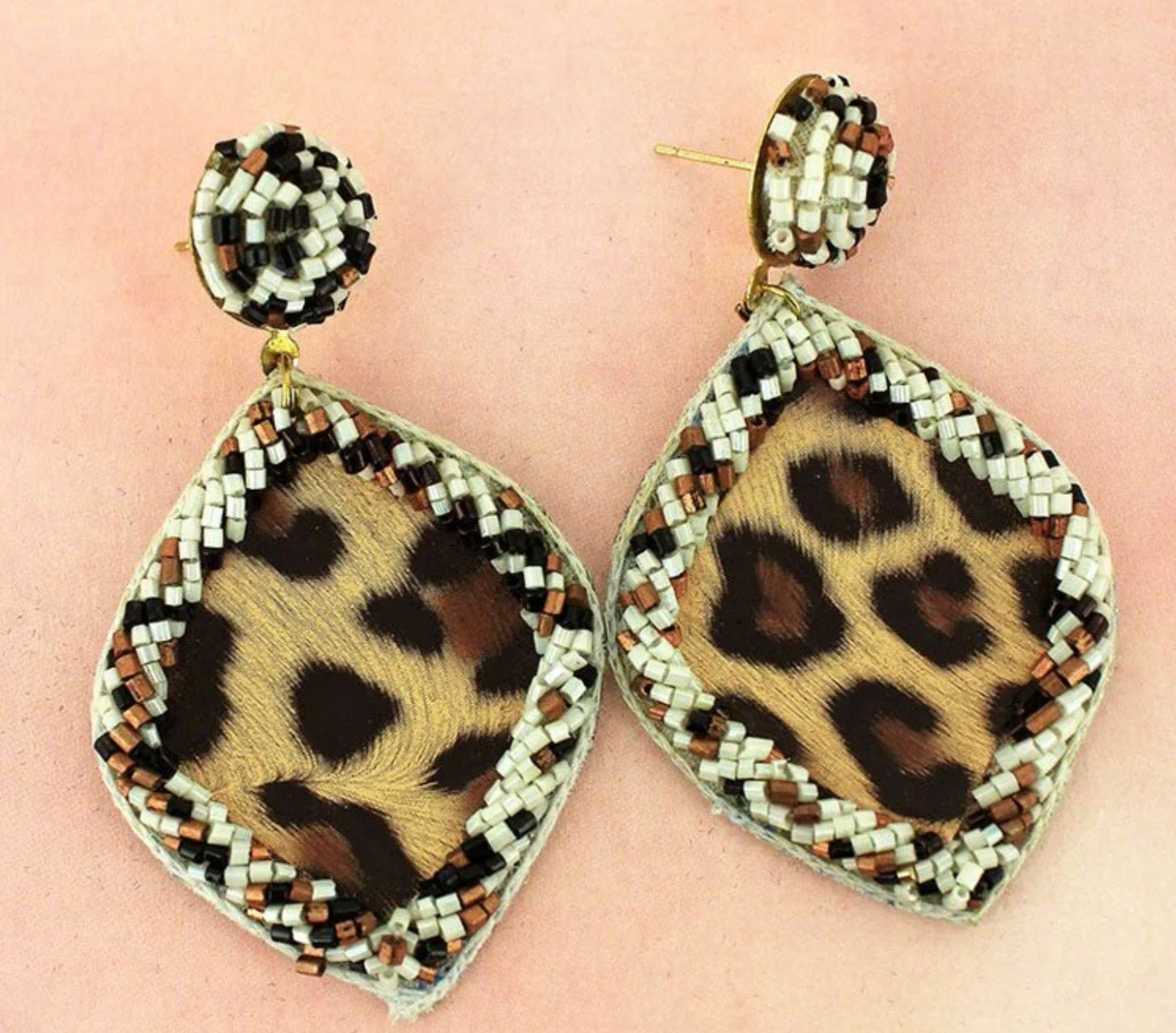 Beaded Trimmed Leopard Earrings!