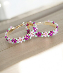 Gold Accented Floral Hoops! 7 colors!