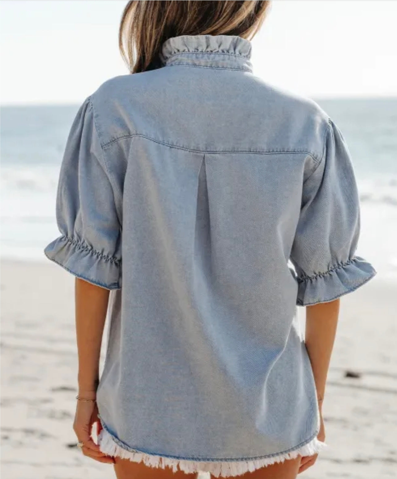 Ruffle Sleeve Jean Shirt!