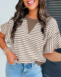 Striped Ruffle Sleeve Top!