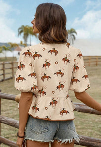 Cowboy Puff Sleeve Blouse!