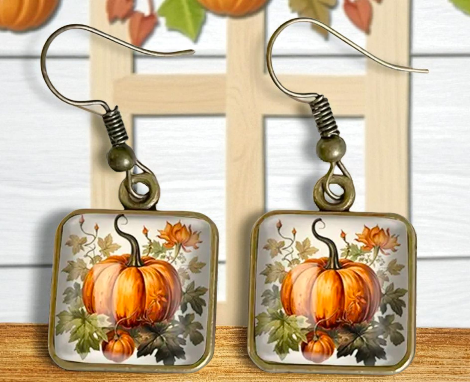 Pumpkin Season Glass Dangle Earrings!