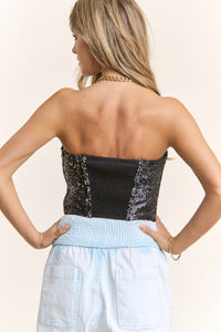 Black Sequin Bustier Sequin Tank!