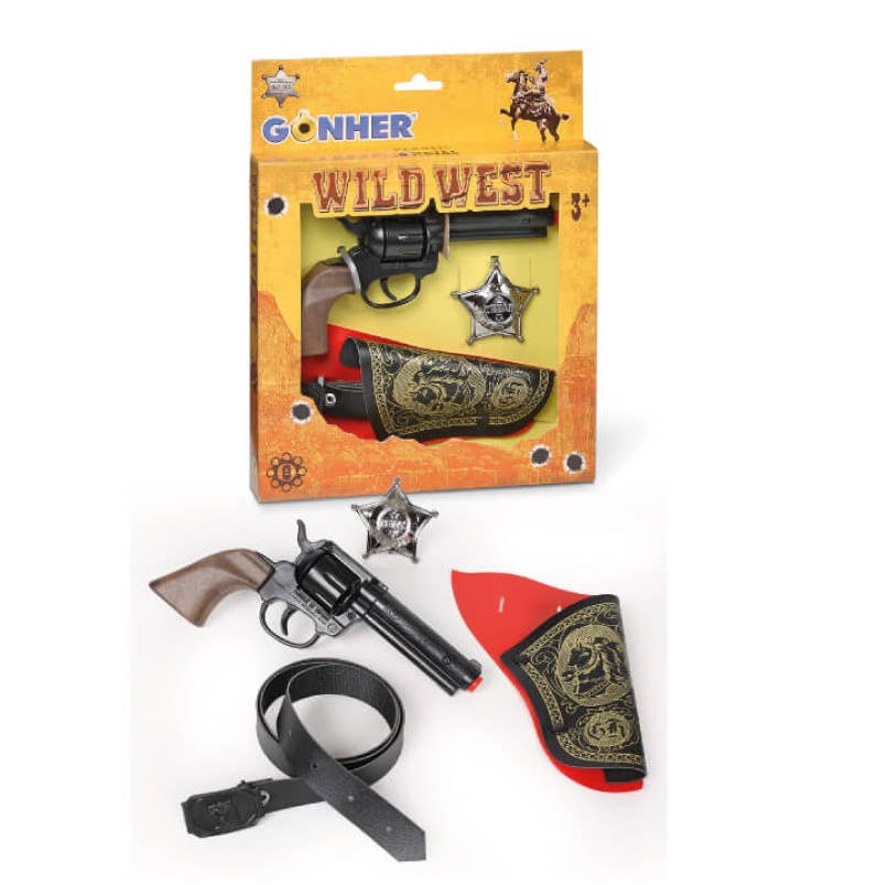 Wild West 4pc Cap Gun, Holster, Belt & Star Badge Playset!