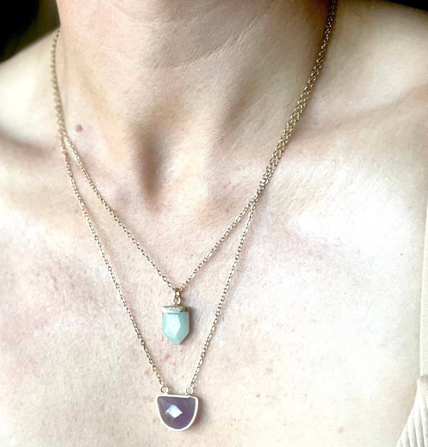 Rose Quartz Gemstone Half Moon Necklace 